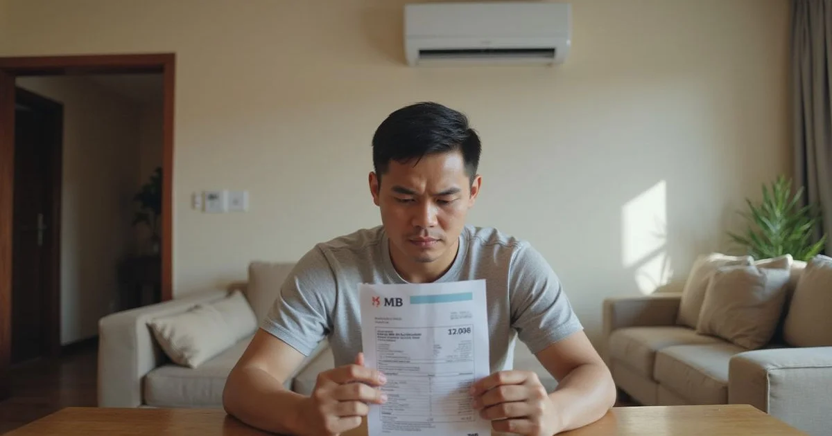 Homeowner checking high electricity bill caused by inefficient aircond