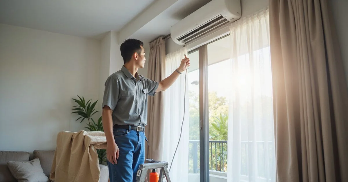 Technician performing scheduled aircond chemical wash in Petaling Jaya home