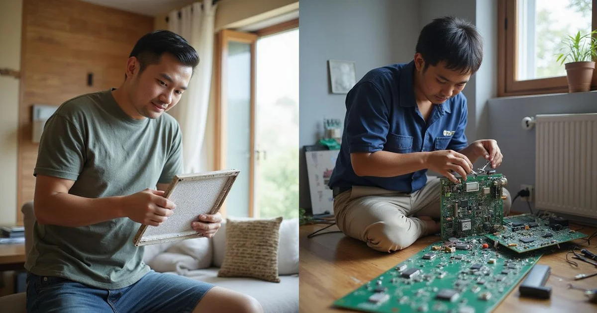 DIY aircond filter cleaning versus professional circuit board repair