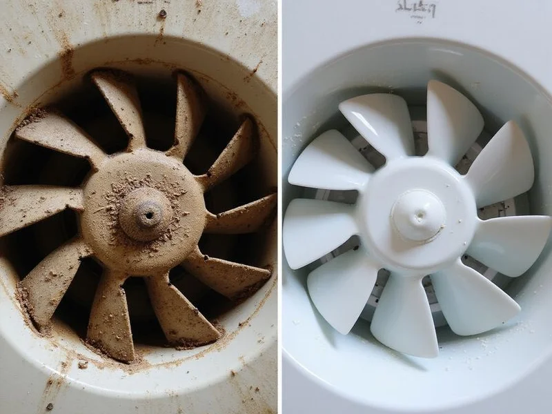 Before and after comparison of aircond blower wheel and drainage pan after chemical wash service