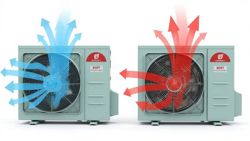 Diagram showing airflow through a clean aircond unit versus a dirty unit with restricted airflow and higher energy consumption